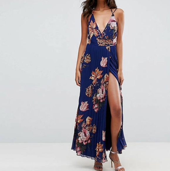 ASOS Petite Pleated Strappy Floral Maxi Wrap Dress - Picture 1 of 10